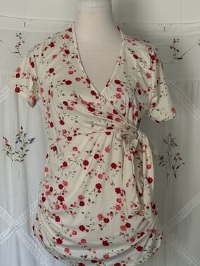 Hello MIZ Cream Top with Pink Floral Print